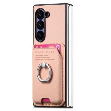 Imagem de HAOMRIYL Capa carteira para Samsung Galaxy Z Fold 7, capa magnética ultrafina suporta carregamento sem fio com anel de suporte, capa de couro, rosa, ZFOLD 7