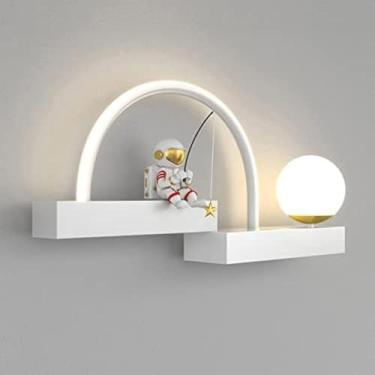 Imagem de Quarto Infantil Led Luz De Parede Resina Astronauta Arandela De Parede Lâmpada De Cabeceira De Desenho Animado, Meninas Meninos Quarto Luminária De Cabeceira 12w Globo, Black-6000k