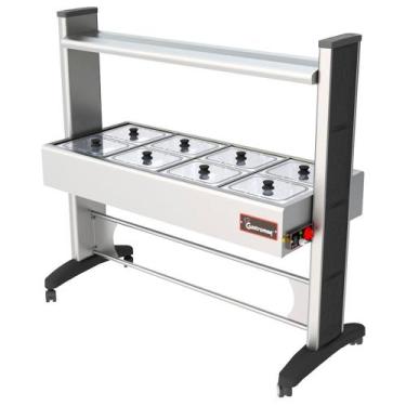 Imagem de Buffet Aquecido Gastromaq Super Luxo Inox 8 Cubas Tampa Vidro Cobertur