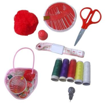 Imagem de Kit Costura Completo Linha Tesoura Agulha Dedal Fita Métrica Portatil 