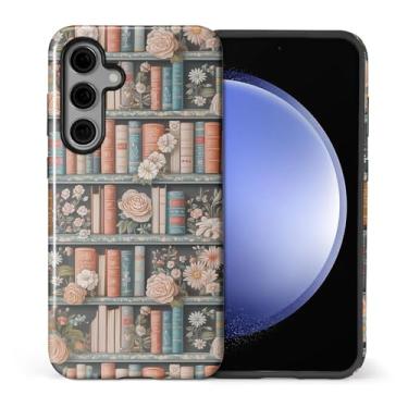 Imagem de DAIZAG Capa para Samsung Galaxy S24, design misto de 2 camadas, à prova de choque, TPU macio, proteção dupla para Samsung Galaxy S24-Flower Bookshelf