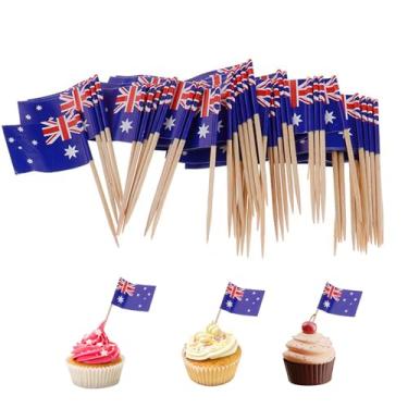 Imagem de Palitos de dente, 100 peças, mini bandeiras da Austrália em palitos de alimentos, palito de dente, topos de cupcake, mini palito de coquetel, decoração de bandeira para bar de festa do dia da