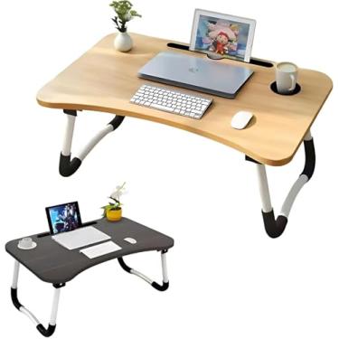 Imagem de Mesa Portátil Dobrável de Madeira Para Notebook Cama Sofá Home Office Refeição Estudar e Trabalhar Apoio Colo (Amadeirado)