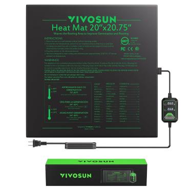 Imagem de VIVOSUN Tapete térmico de mudas de 50,8 cm x 52,7 cm com controlador de temperatura integrado, almofada de aquecimento de plantas à prova d'água com certificação UL e MET para germinação, hidroponia, preparação, reprodução e estufas