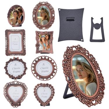 Imagem de OLYCRAFT 8 porta-retratos vintage de 2,5 cm de liga metálica, mini porta-retratos para exibição de mesa, decoração de arte de galeria de fotos antiquada
