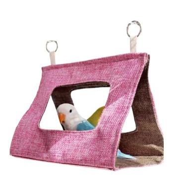 Imagem de CXYYXF Casa de ninho respirável para pendurar pássaros para o verão papagaio esconderijo barraca cama caverna aconchegante cabana de dormir rede suspensa de pássaros para periquitos (rosa, G)