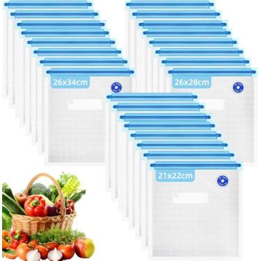 Imagem de Seladora Vácuo Portátil Automática Bivolt, Kit com 30 Sacos Reutilizáveis para Carnes, Frutas e Legumes, Embaladora a Vácuo Doméstica para Conservar Alimentos Frescos (30 sacos)