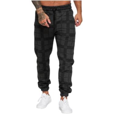 Imagem de Calças Masculinas Calças De Jogging Calças Xadrez Novas Calças Esportivas Plus Fleece, Black, XL