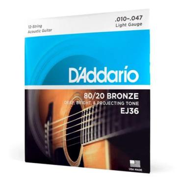 Imagem de Encordoamento para Violão 12 cordas 010 Daddario Bronze Ej36