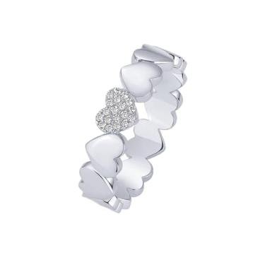 Imagem de PAVOI Anéis de coração empilháveis banhados a ouro 14K para mulheres | Anel de sinete grosso com declaração de amor dos namorados | Anéis de amizade, 7, Ouro branco, Sem pedra preciosa