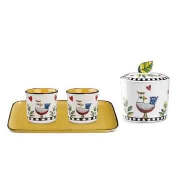 Imagem de Egan Conjunto Bandeja c/ 2 Copos Espresso e Acucareiro Amarelo Cocoricó