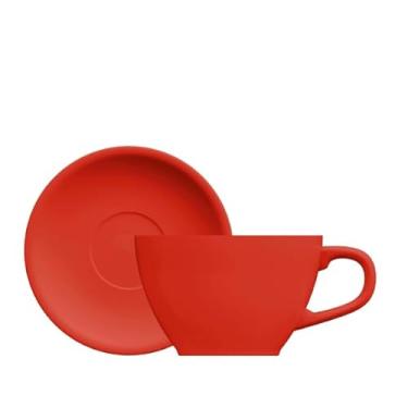 Imagem de Xícara e pires para cappuccino em porcelana, modelo Cafeteira Pró, Oval, 200 ml, Germer, Vermelho
