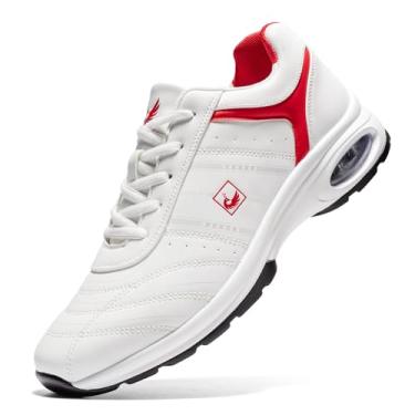 Imagem de U.Ofeiy Tênis masculino profissional com cadarço e ajuste no arco, casual, antiderrapante, sem pontas, tênis esportivo para caminhada ao ar livre, Branco e vermelho, 45