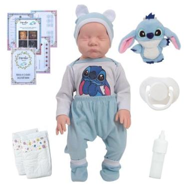 Imagem de Boneco Reborn Stitch Menino Roupa e Pelúcia + Acessórios - Cegonha Reb