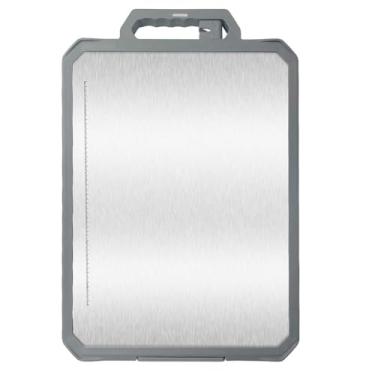 Imagem de Tabua de Corte Grande, Tabua de Carne Inox Para Cozinha,Dupla Face Aço Inoxidável e PP Tábuas de Cortar,Afiador Integrado, Canaletas Antirrespingo,Frutas e Vegetais com Higiênica(43.8 * 30 * 2.6cm)