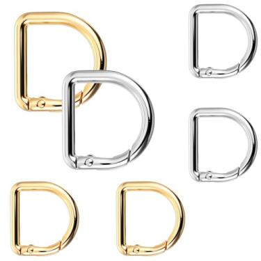 Imagem de Anéis D para bolsa, 6 peças anel D mola ganchos chave prata e ouro clipe de chaveiro de metal para artesanato DIY chaveiro chaveiro cinto mochilas bolsa alça hardware