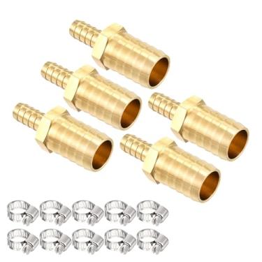 Imagem de Kozelo Pacote com 5 acessórios de mangueira de latão com encaixe de farpa de 3/10.2 cm para 3/20.3 cm com 10 braçadeiras de mangueira para máquinas domésticas, banheiras de massagem e sistemas de