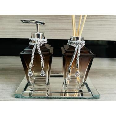 Imagem de Kit Banheiro Marrom Prata Aromatizador Saboneteira Bandeja - Ateliê Cr