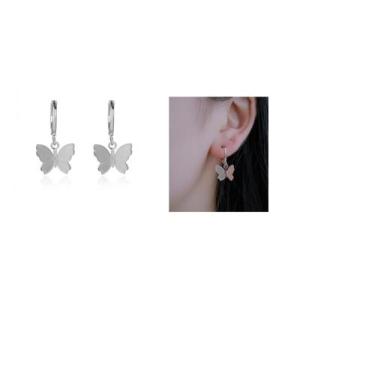 Imagem de Brinco Borboleta Prateado em Aço Inox - Modelo Argola - 3Istore