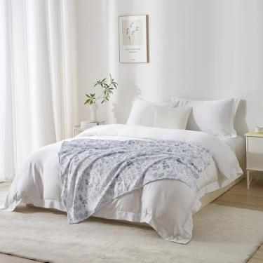 Imagem de Cobertor de flanela macio Boho para adultos, aconchegante, quente, cama, tamanho solteiro, com padrões florais azuis, cobertor portátil para soneca, 162 x 203 cm