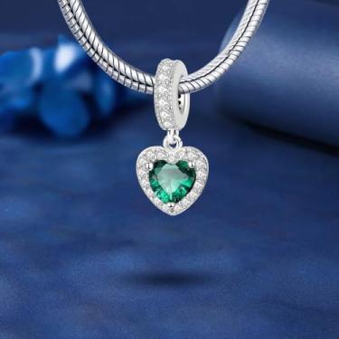 Imagem de 1 berloque de contas modernas verde amor prata adequado para mulheres, faça você mesmo e roupa diária combinando joias decoração para mulheres presente para mãe