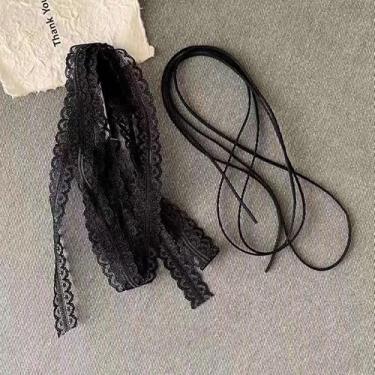 Imagem de Cachecol Boho empilhável de renda em camadas para mulheres com gargantilha minimalista de renda preta oca colar vintage com pingente de tatuagem joia para mulheres presente