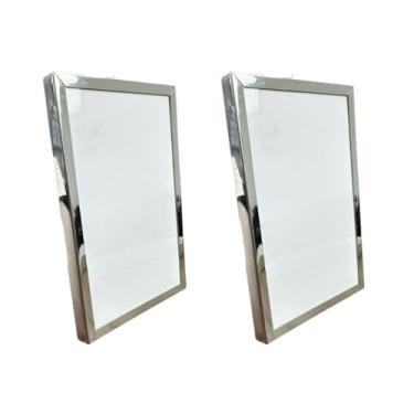 Imagem de Porta Retrato, Dourado Ou Prata Metal Brilhante Sala, Quarto Escritório(10x15cm)(KIT 02UN PRATA METAL)