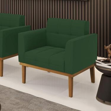 Imagem de Poltrona Decorativa Pés Fixo Em Madeira Castanho Veludo Verde Esmeralda