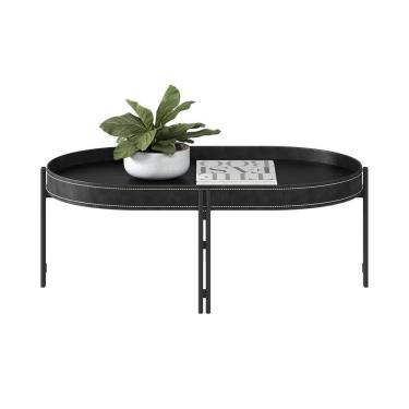 Imagem de Mesa De Centro Decorativo Grimaldi Base Aço Com Detalhe Em Couro Preto G77
