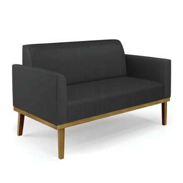 Imagem de Poltrona Namoradeira Decorativa Pés Fixo Em Madeira Castanho Pu Preto