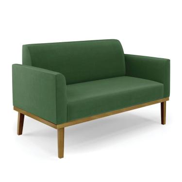 Imagem de Poltrona Namoradeira Decorativa Pés Fixo Em Madeira Castanho Suede Verde