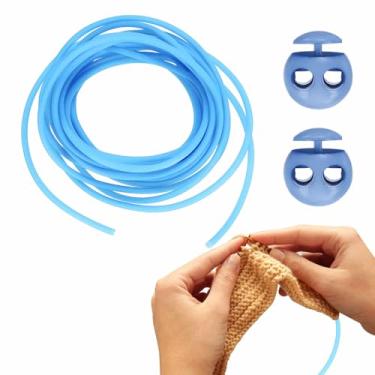 Imagem de HARFINGTON 1 kit de rolha de ponto de 8 mm x 3,3 metros de cabos de tricô de PVC com travas de plástico de 2 furos para marcadores de ponto de barbeiro, rolhas de agulha de tricô, azul claro