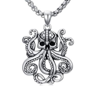 Imagem de Lattd Colar de polvo, prata esterlina 925, pingente de caveira de polvo, joia punk gótica, com corrente de aço inoxidável 56 cm + 5 cm