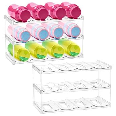 Imagem de acDesign Organizador de garrafa de água empilhável de 3 camadas, 2 peças, compartimento grande, organizador de garrafa de água transparente para armário, prateleira de despensa de geladeira