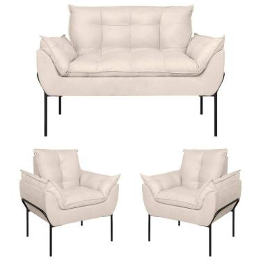 Imagem de Kit 02 Poltronas Opala + Namoradeira Base Metal Preta Bege