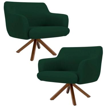 Imagem de Kit 2 Poltronas Decorativas Giratórias Base Giromad Madeira Jade Veludo C-303 Verde Musgo - Domi