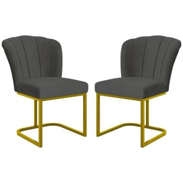 Imagem de Kit 2 Cadeiras Poltrona Flor Pés Metal Dourado Mesa Quarto Cozinha Cinza