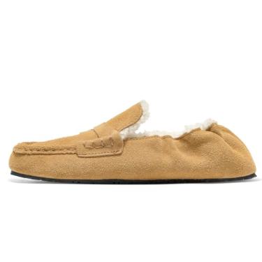 Imagem de U-lite Mocassim Feminino Fofo Fuzzy Slip On Forro de Lã Mocassim de Camurça com Forro de Lã de Cordeiro Quente e Palmilha, Cáqui, 38 BR