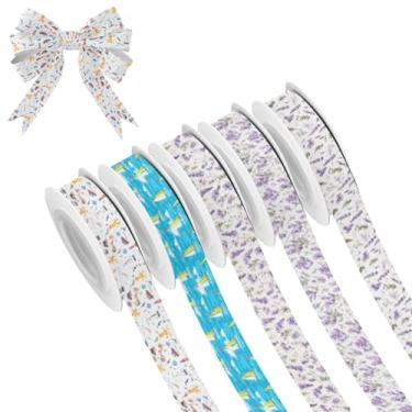 Imagem de Blueangle Fita de Natal - Fita com fio de 0,6 polegadas, 5 rolos de 25 jardas de padrão náutico para grinaldas, laços, decoração de férias, artesanato DIY (260)