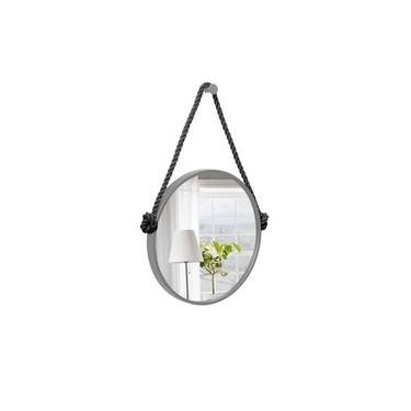 Imagem de Espelho Decorativo Adnet Cinza Alça Corda Naval Preta 40cm Redondo