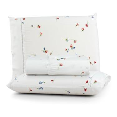 Imagem de Jogo de Lençol 200 Fios Algodão Estampa Borboletas – King, Queen, Casal e Solteiro(MINI FLORES,PADRÃO 3-PEÇAS)