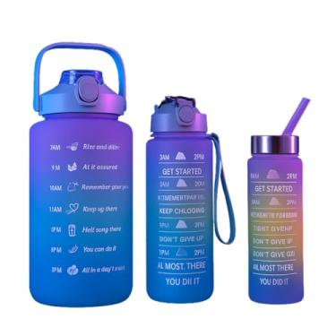 Imagem de Kit 3 Garrafas Motivacionais 2L + 900ml + 300ml com Marcador de Hidratação, Canudo Retrátil e Tampa Antivazamento – Hidratação Completa para Academia, Dia a Dia, Trabalho e Viagem