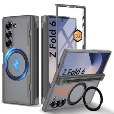 Imagem de Suporte magnético invisível giratório de 360° atualizado para Samsung Galaxy Z Fold 6, [compatível com MagSafe] [suporte para caneta S ][proteção de dobradiça][protetor de tela], capa de celular à