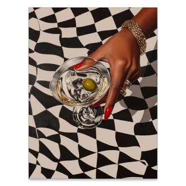 Imagem de WOFUPMY Pôster em tela de coquetel Martini, arte de parede para mulheres afro-americanas, retrô, decoração de bar de meninas negras, estampas exclusivas para moda, cozinha, casa, 30 x 40 cm, sem