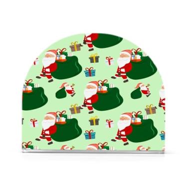 Imagem de JUZIHAI Porta-guardanapos de Natal de Papai Noel de desenho animado para mesa, dispensador de guardanapo de acrílico, suporte de lenços independente de mesa para cozinha, jantar, bar, festa, decoração