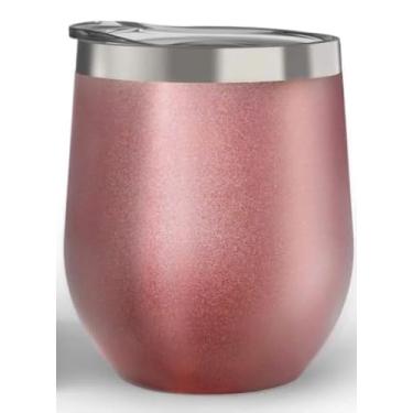 Imagem de CoolSub Copos de vinho de aço inoxidável de 350 ml, pacote com 2 - Conjunto de copos de vinho isolados a vácuo de parede dupla com tampas e canudos para café, vinho, ouro rosa, 6 pacotes