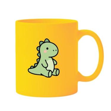 Imagem de Caneca de Cerâmica Branca com Dinossauro Verde, Design Kawaii, Tema Infantil (4, Amarelo, Pequeno)
