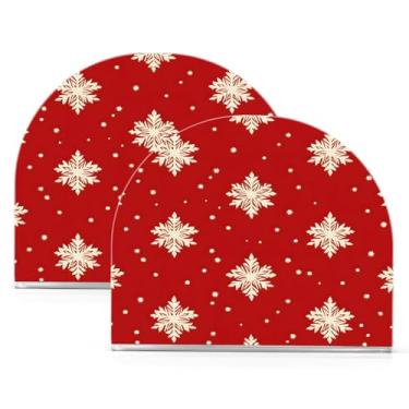 Imagem de Qilmy Porta-guardanapos de acrílico vermelho de flocos de neve de Natal, suporte de lenços de mesa independente transparente, dispensador de papel de coquetel para cozinha, jantar, restaurante, bar