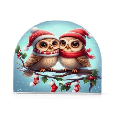 Imagem de JUZIHAI Porta-guardanapos para mesa, chapéus de coruja de Natal, dispensador de guardanapo de acrílico, suporte de lenços independente de mesa para cozinha, jantar, bar, festa, decoração de casa