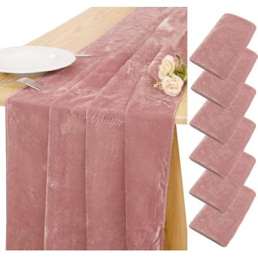 Imagem de JALANCY Caminho de mesa de veludo 50 x 300 cm, 3 m, luxuoso, grosso, veludo macio, Natal, Ação de Graças, casamento, recepção de casamento, decoração de recepção de festa (ouro rosa, pacote com 6)